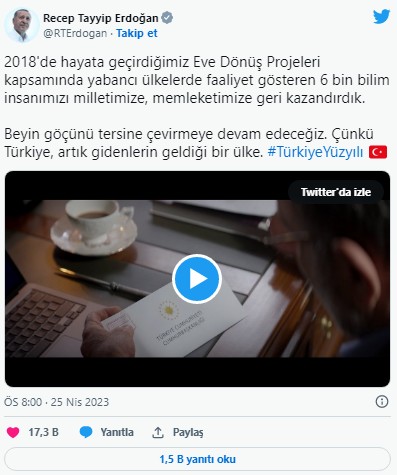 Başkan Erdoğan'dan 'Eve dönüş' paylaşımı: 6 bin bilim insanı vatanına geri döndü